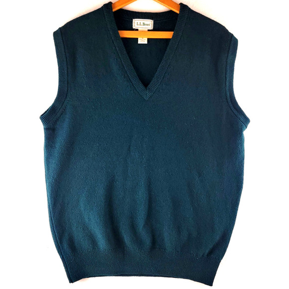 Vintage LL Bean Wool Sweater Vest Mens M Tall Lambswool V-Neck 1990's Scotland - Picture 1 of 7